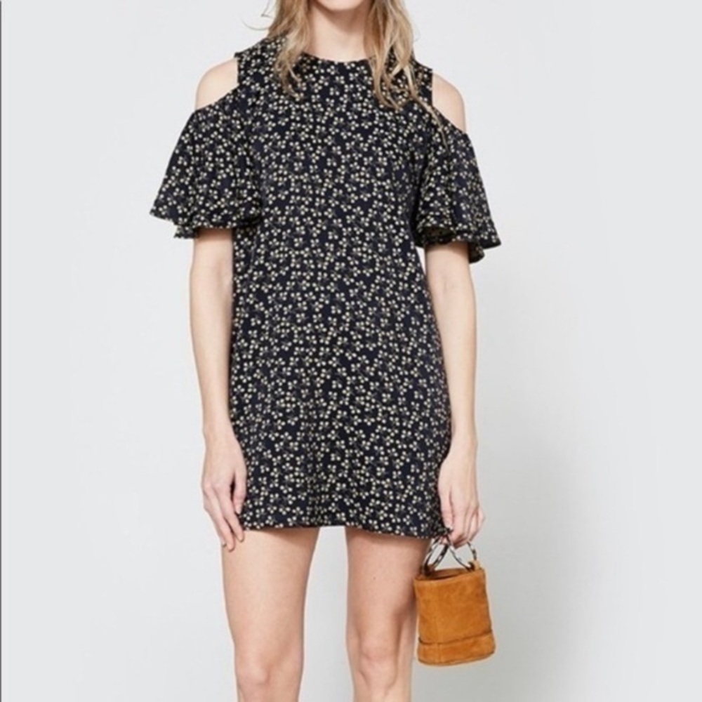 Ganni 34/ US 2 XS Greenville Jacquard Floral Dress Navy‎ Blue
